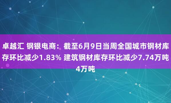 卓越汇 钢银电商：截至6月9日当周全国城市钢材库存环比减少1.83% 建筑钢材库存环比减少7.74万吨