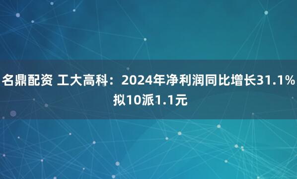 名鼎配资 工大高科：2024年净利润同比增长31.1% 拟10派1.1元