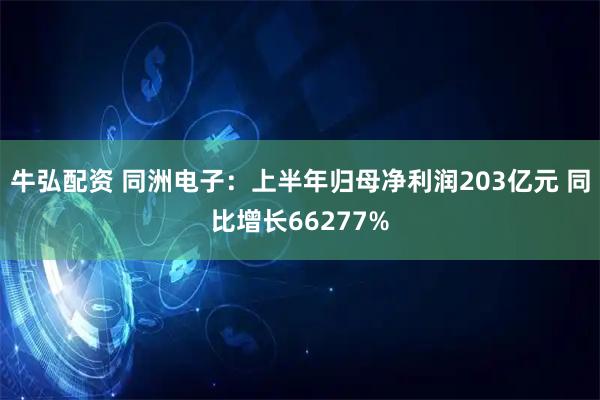 牛弘配资 同洲电子：上半年归母净利润203亿元 同比增长66277%